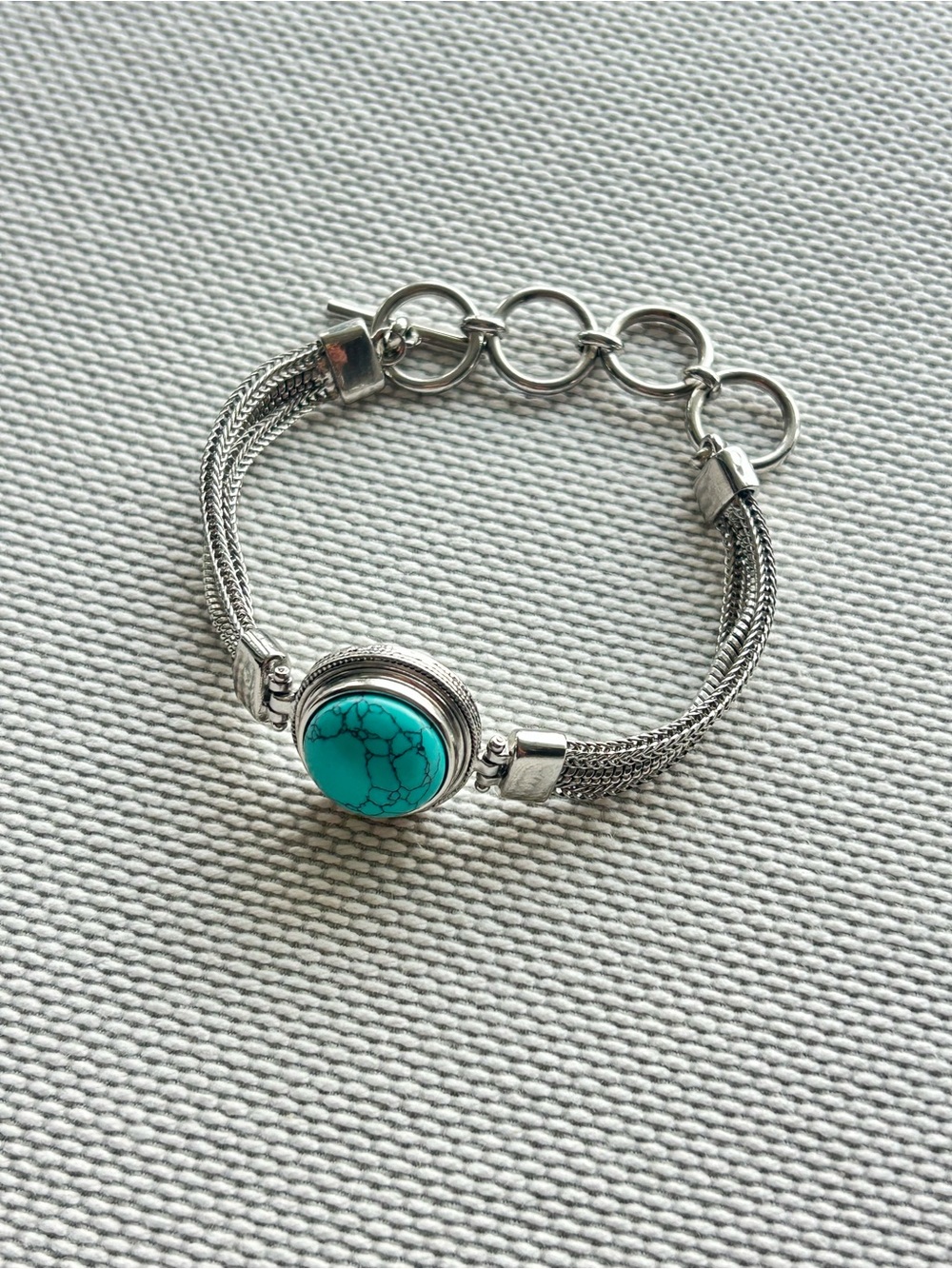 Real Silver Bracelet with Turquoise Stone Accent (Vintage)